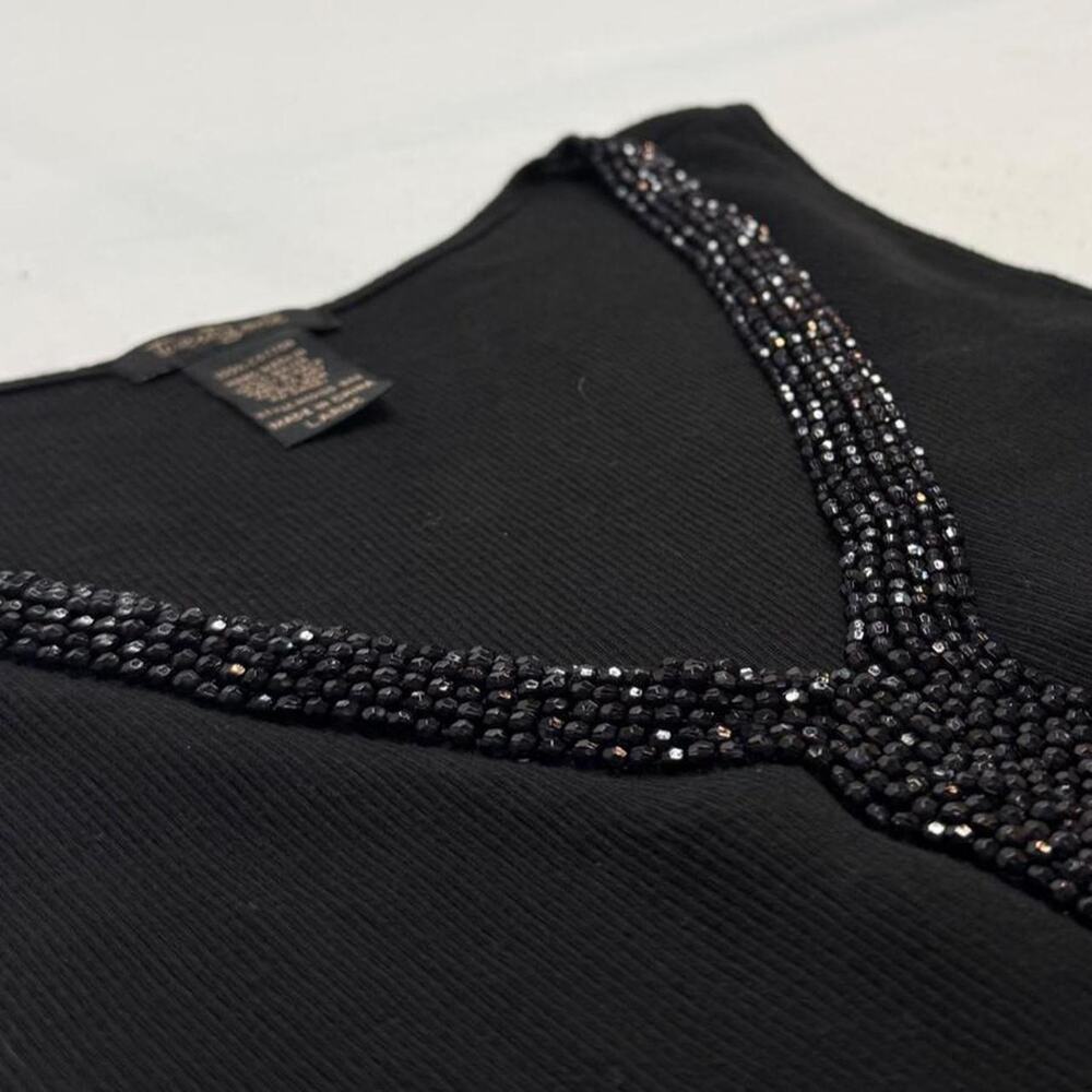 Y2K 2000s Black beaded cotton tank top rhinestone along the neckline size L - Picture 3 of 8